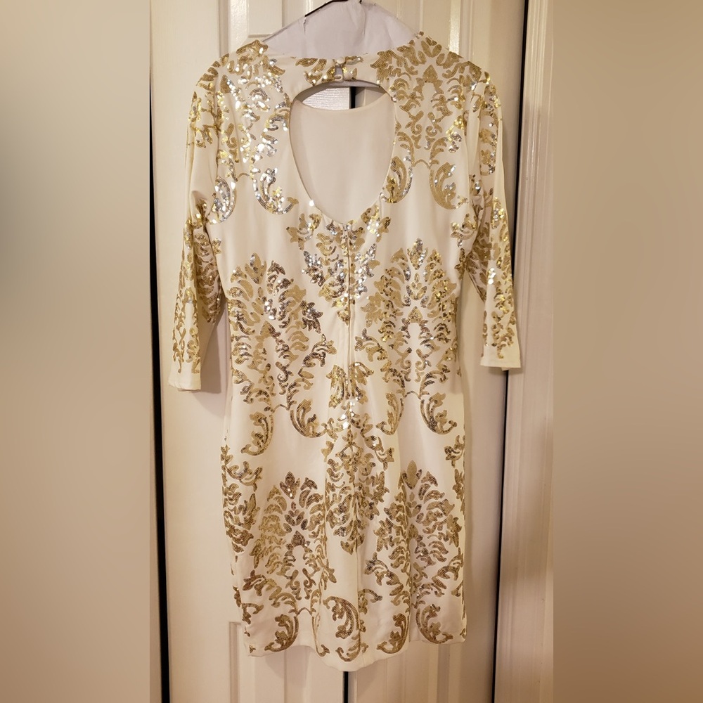 B Darlin Cream and Gold Sequin Dress